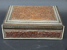 An Indian carved Vizagapatam box with inlaid decoration,