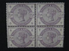 1883 2 1/2d lilac mint block of four stamps SG190,