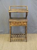 An oak pokerwork hall table with gallery (W42 x D27 x H80cm)