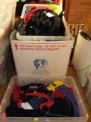 Three boxes of sportswear, tops, leggings etc.