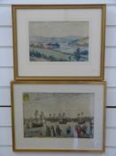 Herbert Rooke watercolour River Dart from Greenaway 19x29cm and a coloured engraving of ships