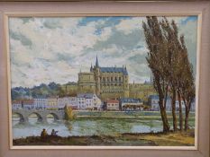 Bruce McKay oil on board 'Amboise, Sur La Loire' river with buildings beyond, signed lower right,