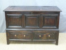 A Georgian oak and pine mule/silver chest with beaded detail and two straight drawers raised on