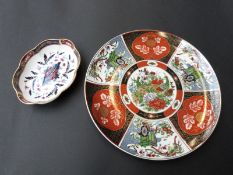 An Imari plate and a Royal Worcester dish