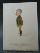 Three watercolour cartoon/caricatures of British generals dated 1918,