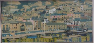Terry Devereux 'Brixham-upon a painted harbour' acrylic and collage 36x79cm