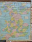 Two Stanford's linen backed wall maps of Great Britain and The World (largest 115 x 91cm)