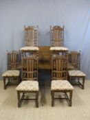 An oak table (L145 x D84 x H74cm) and six chairs