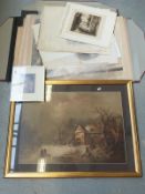 A folio of etching and other pictures including portraits, hunting, shooting etc.