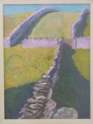 Carolyn White oil on board, paddocks and stone walls,