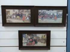 Three oak framed coaching prints, each 16x29.