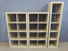 A suite of three birch bookcases (larger two W79 x D42 x H149cm)