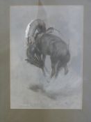 Douglas Fry (1872-1911) Australian gouache on paper of a rodeo rider/bucking bronco,