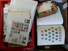 Two boxes of sundry albums and loose stamps including a Senator album of all-world stamps