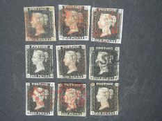 Nine 1d black stamps.