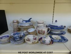 A collection of ceramics including George Jones tazza, Woods Powder Blue, Royal Crown Derby,