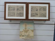 Watercolour of Minchinhampton War Memorial Church monogramed EWJ, 28x23cm,