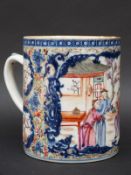 19thC Chinese tankard with court scene decoration,