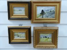 Four forest landscape paintings on Skye marble,