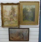 A Handcock two watercolours of woodland landscapes titled Long Ashton, 46x32cm,