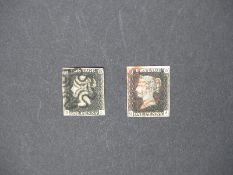 Two 1d black stamps,