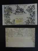 An unused Mulready 1d black envelope and an unused caricature envelope