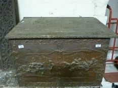A brass and oak log box,