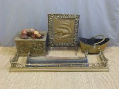 Two fire fenders, coal scuttle,