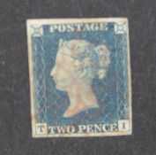 An 1840 2d blue stamp TI,