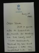 HRH Princess Diana thank you letter on crested Charles and Diana Highgrove paper,