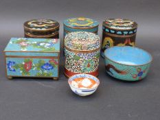 Six 19thC / 20thC cloisonne pots, boxes and bowls,