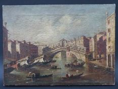 A 18th/19th century oil on canvas of the Rialto bridge, Venice,