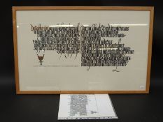 Hella Basu signed silkscreen of a German text, calligraphy interest,