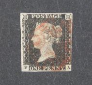 A 1d black stamp, PA plate 2, with double P in corner,