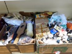 A quantity of sewing and knitting supplies to include vintage thread including Amann and Ackerman's,