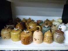 A large collection of honey pots including pottery examples