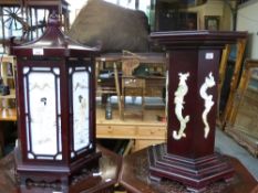 A Chinese lantern style lamp on stand decorated with Shibayama panels,