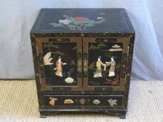 A Japanese lacquer cabinet with Shibayama style decoration (W56 x D41 x H61cm)