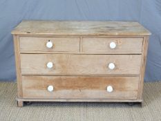 A 19thC pine chest of four drawers with white porcelain handles (W120 x D54 x H73cm)