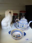 Henriot Quimper teapot, bowl and plate,