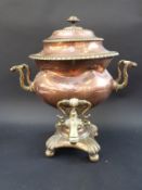 A large copper and brass samovar,
