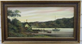 Akin (Alan King) oil on board Eventide, near Malpas on the River Truro,