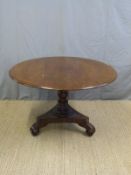 A 19thC circular mahogany breakfast table raised on on a tripod base (D112 x H74cm)