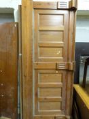 A heavy pitch pine panelled shop counter front and top of shop fitting / haberdashery interest