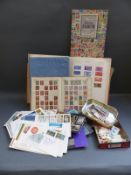 A box of sundry albums, covers, presentation packs and loose stamps, GB and world,