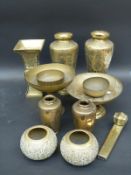 A quantity of middle Eastern/oriental style brassware to include an archaic style vase,
