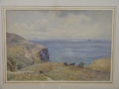 Elliot Marten, Victorian watercolour possibly Devon coastal scene with shipping beyond,