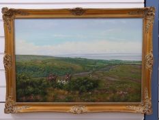 Donald Ayres oil on canvas, hunt in a coastal landscape,