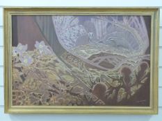 Oliver Heywood oil on canvas badgers in woodland,