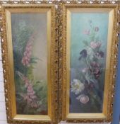 Two oil on board still life studies of flowers in ornate gilt frames (larger 94x30cm)